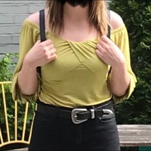 Free People half sleeve chartreuse Top